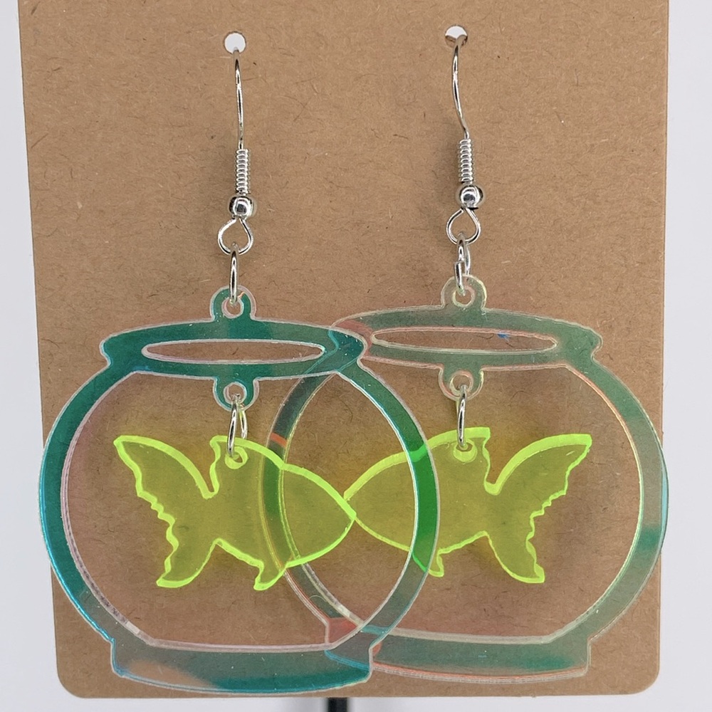 Clear Neon Fish Bowl Acrylic Dangle Earrings - Picture 2 of 2